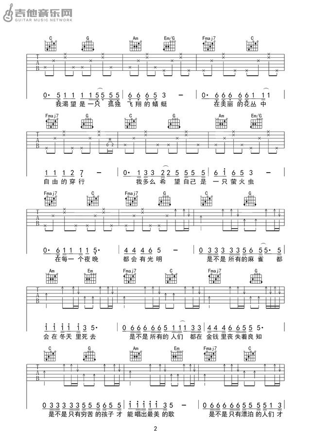 民谣吉他初级弹唱曲目吉他谱(几首简单好听的民谣吉他谱)(2)