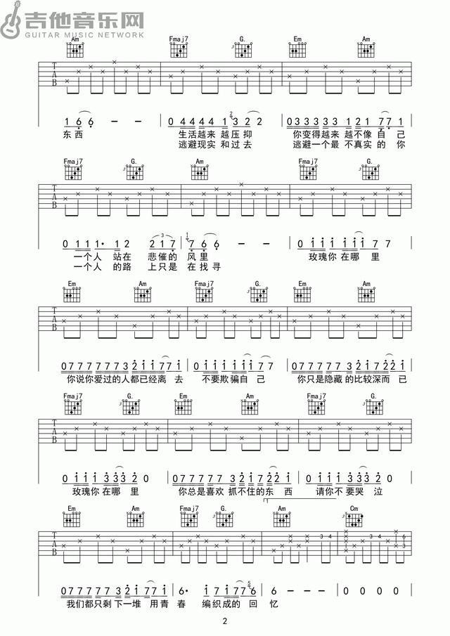 民谣吉他初级弹唱曲目吉他谱(几首简单好听的民谣吉他谱)(4)