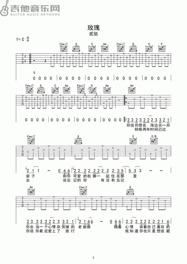 民谣吉他初级弹唱曲目吉他谱(几首简单好听的民谣吉他谱)(3)